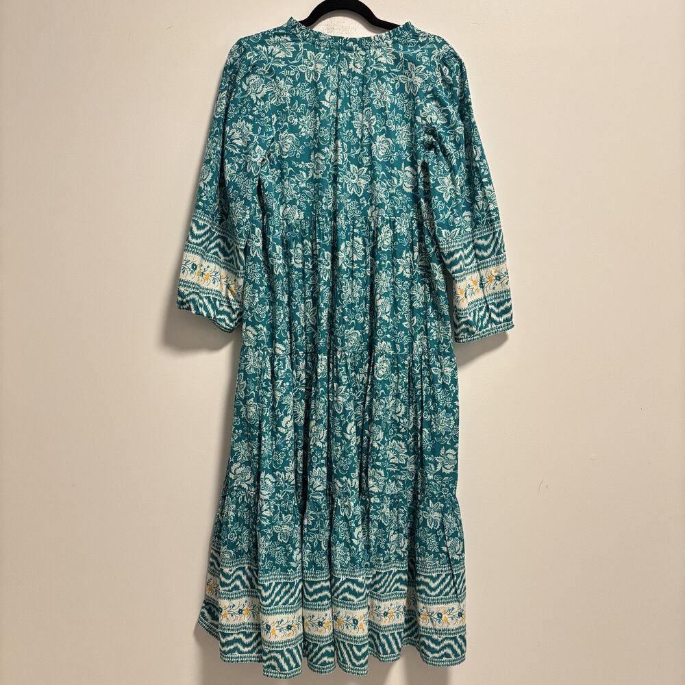 Tuckernuck Teal Floral Tiered Mini Dress with White and Yellow Accents - Picture 3 of 10